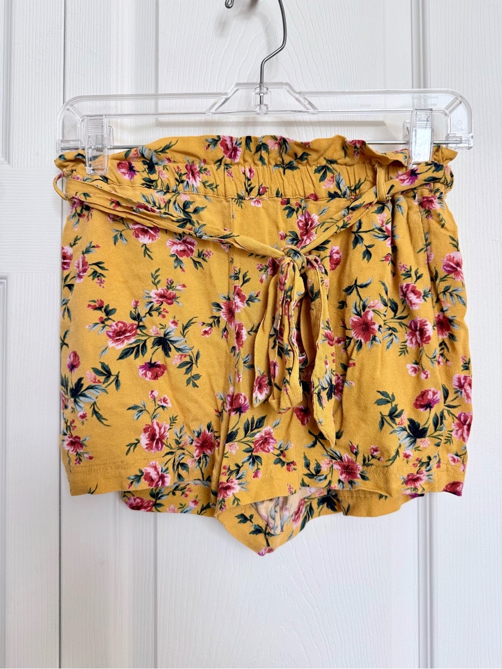 American Eagle Outfitters Mustard Yellow Floral Tie-Waist Shorts
